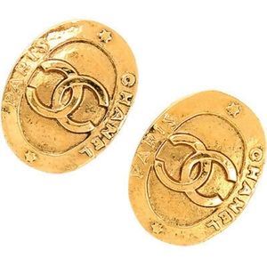 1991 Chanel Oval Shaped CC Earrings AUTHENTIC
